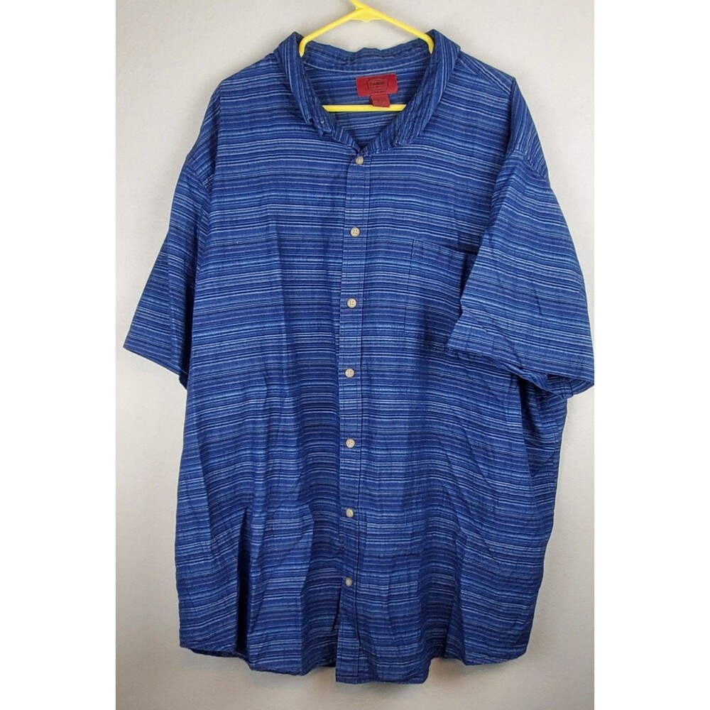 Foundry Men's 3XLT Striped Blue Short Sleeved Casual Button Down Shirt Cotton
